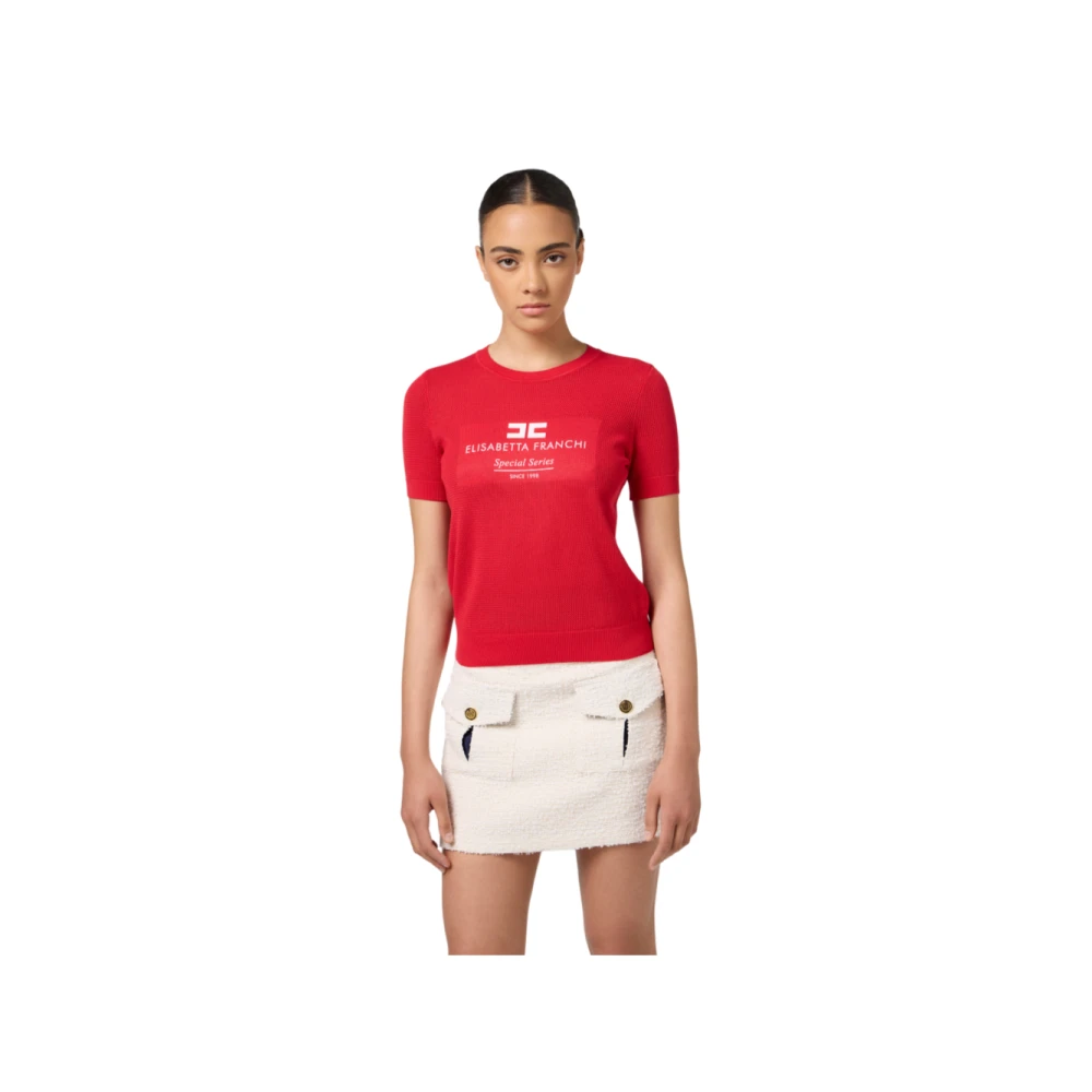 Elisabetta Franchi Korte Mouw Mesh Gebreide Top Red Dames