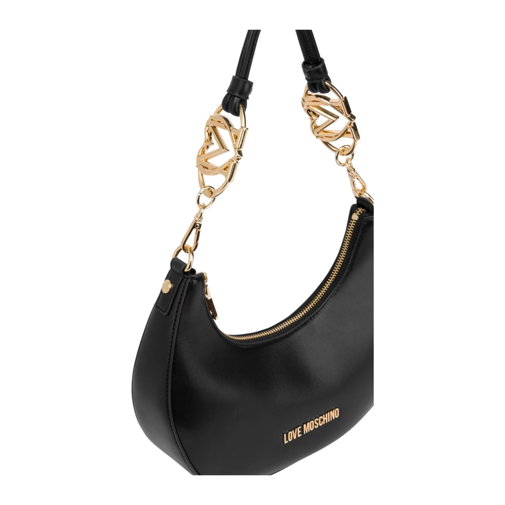Love Moschino Zwarte Jewel Hobo Tas met Gouden Accenten Black Dames