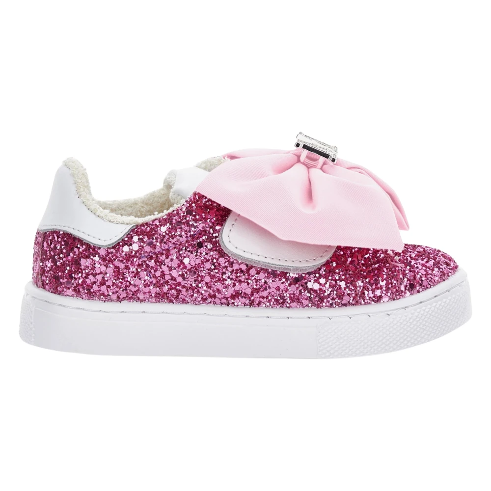 Monnalisa Girls Pink Kids Sneakers, 33 Eu, Glitter Bow Trainers In