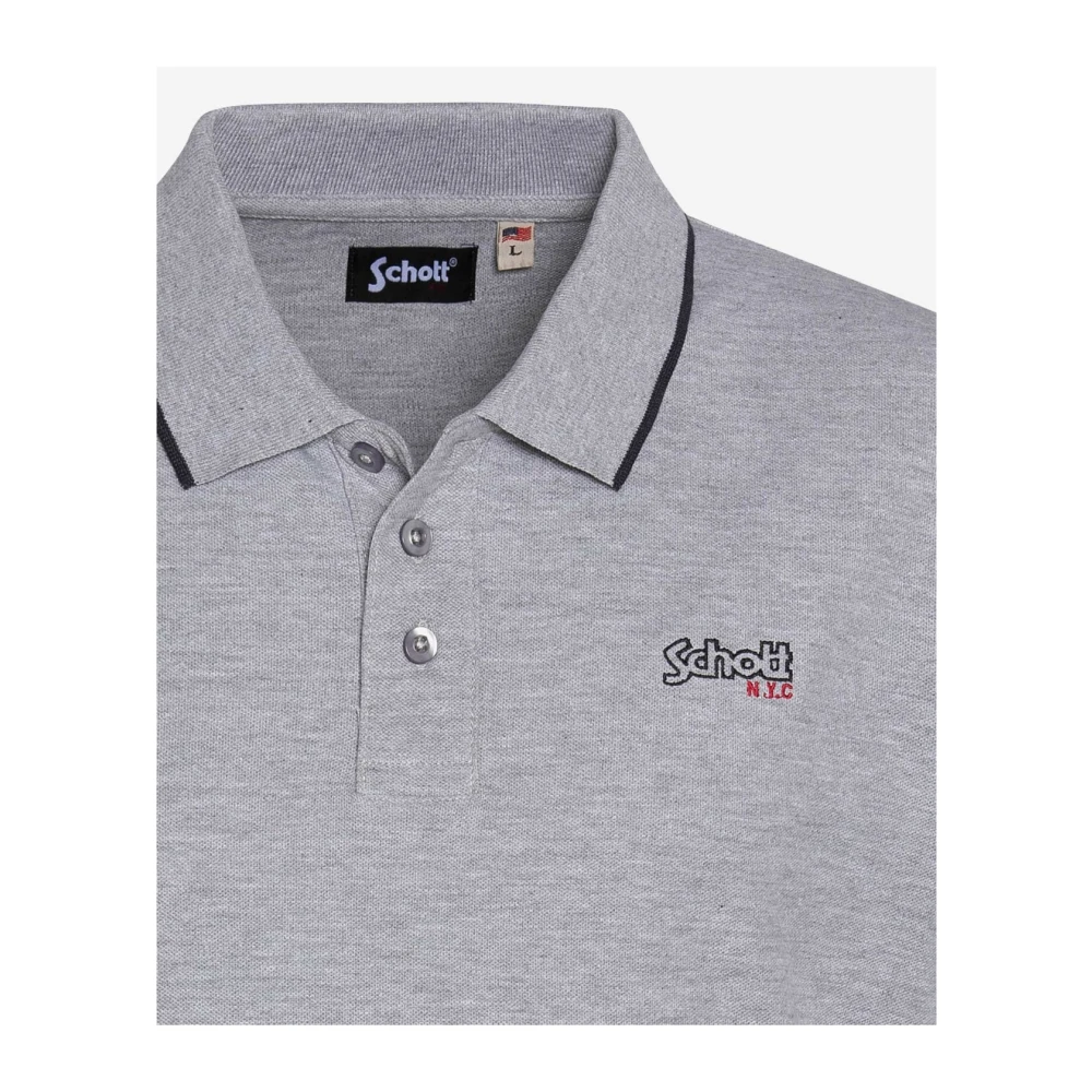 Schott NYC Grijze Polo Shirt Geborduurd Logo Gray Heren