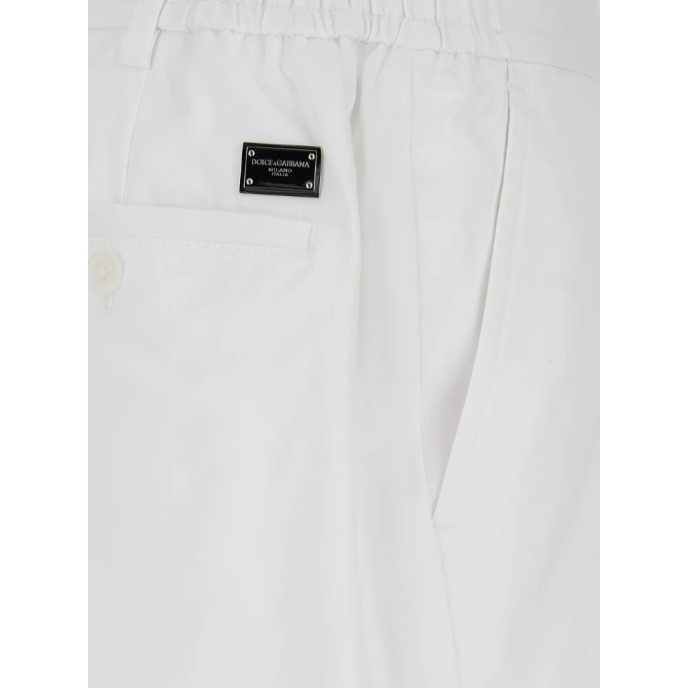 Dolce & Gabbana Witte katoenen broek met logoplaquette White Heren