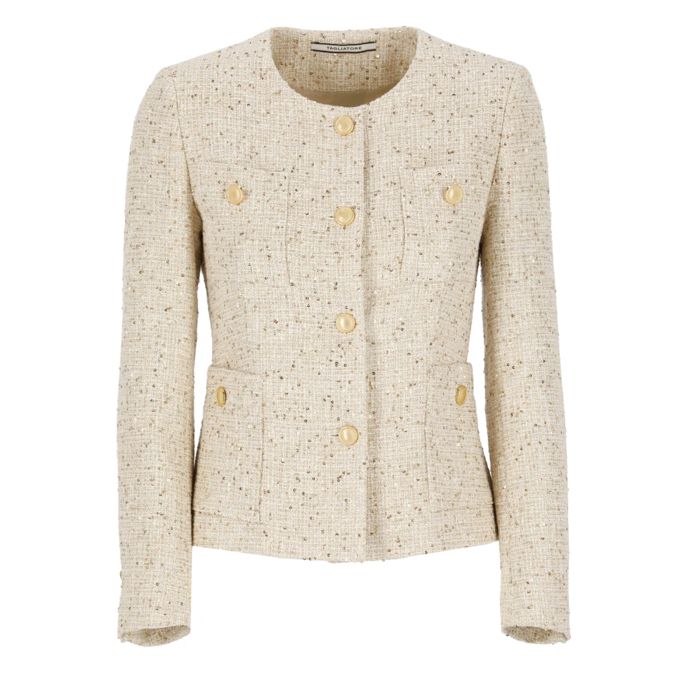 Beige Blazer med Lurex og Paljetter