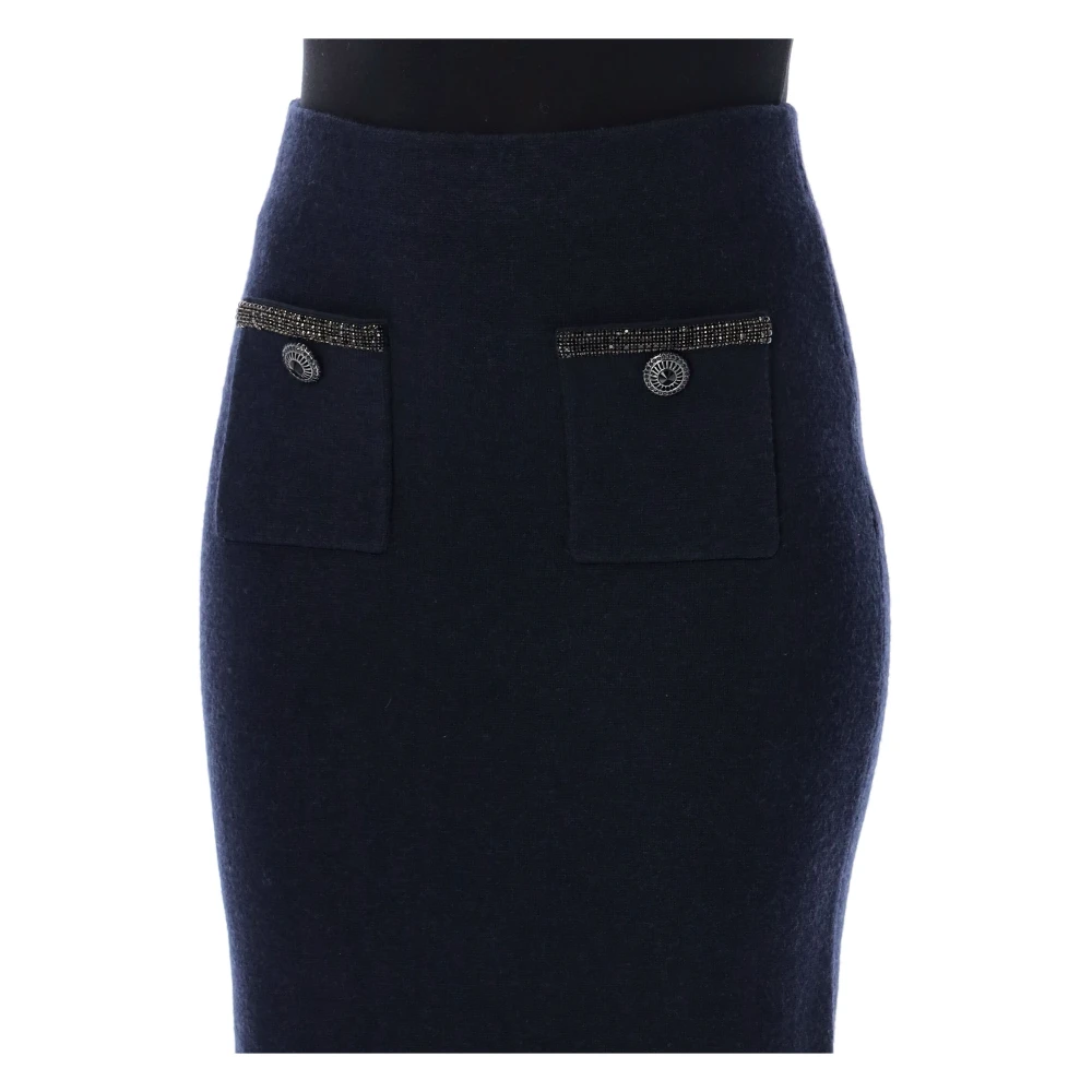 Self Portrait Navy Wool Pencil Skirt Aw24 Blue Dames
