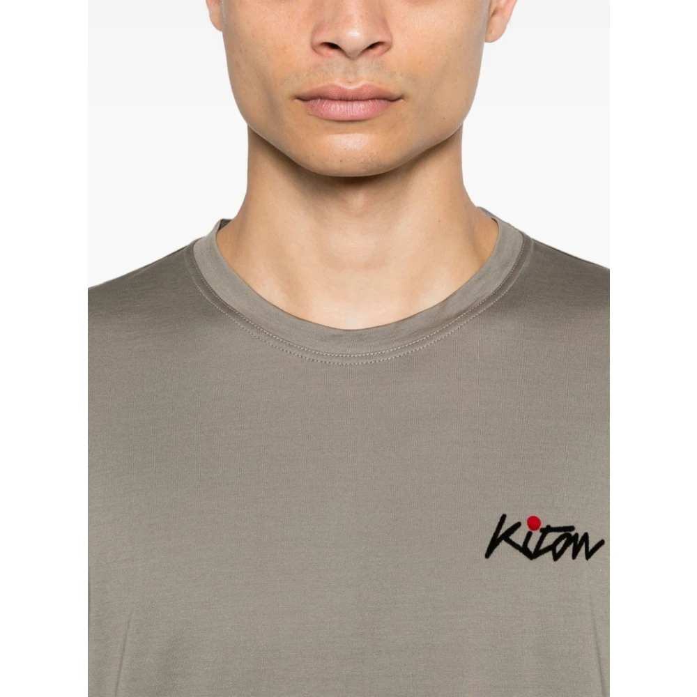 Kiton Grijze Flocked Logo Crew Neck T-shirt Gray Heren