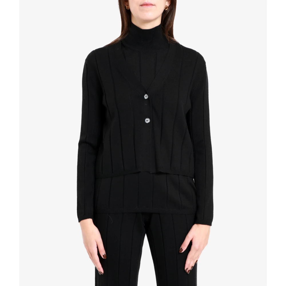Gran Sasso Merino Wol V-Hals Trui Zwart Black Dames