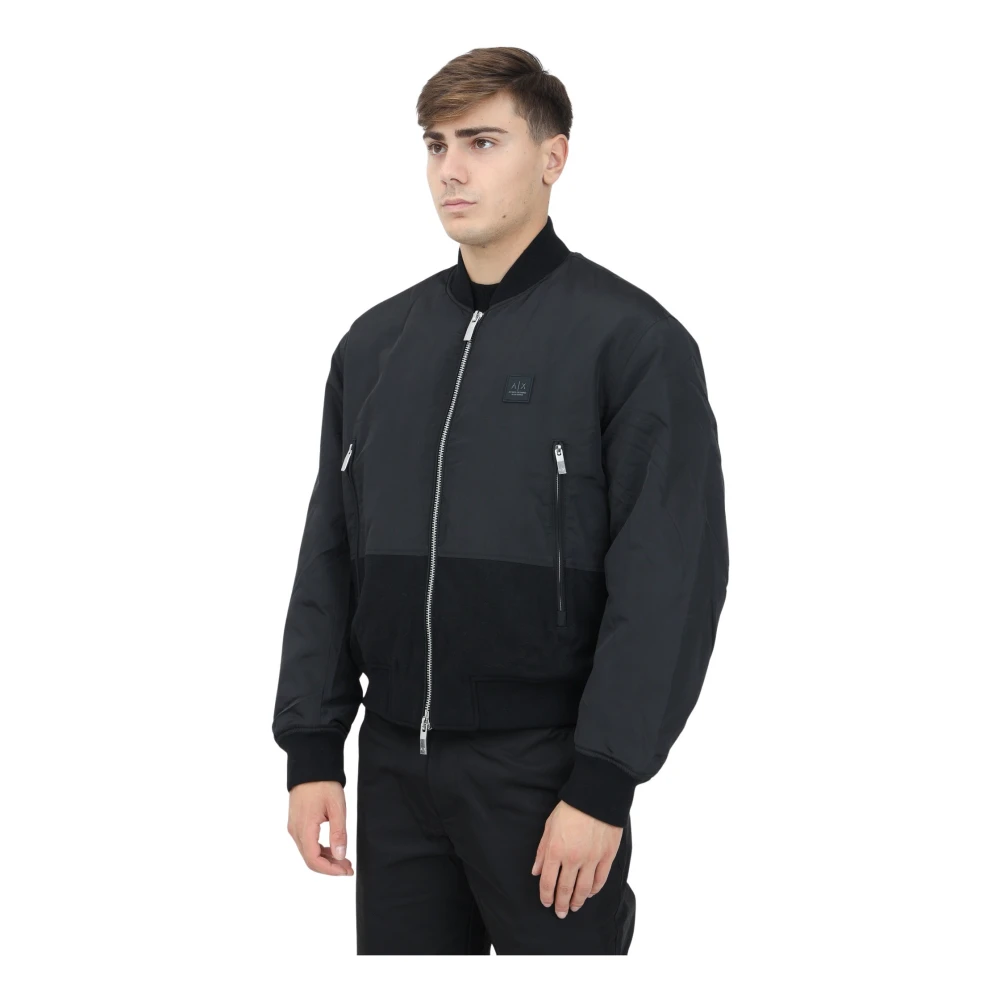 Armani Exchange Zwarte Bomberjack Modern Minimalistisch Design Black Heren
