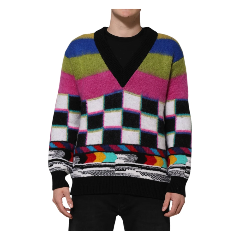 Dolce & Gabbana Men's Glitch Design V-Neck Sweater