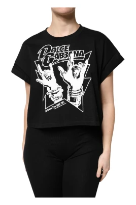 Svart Bomull Tryckt Kortärmad T-shirt