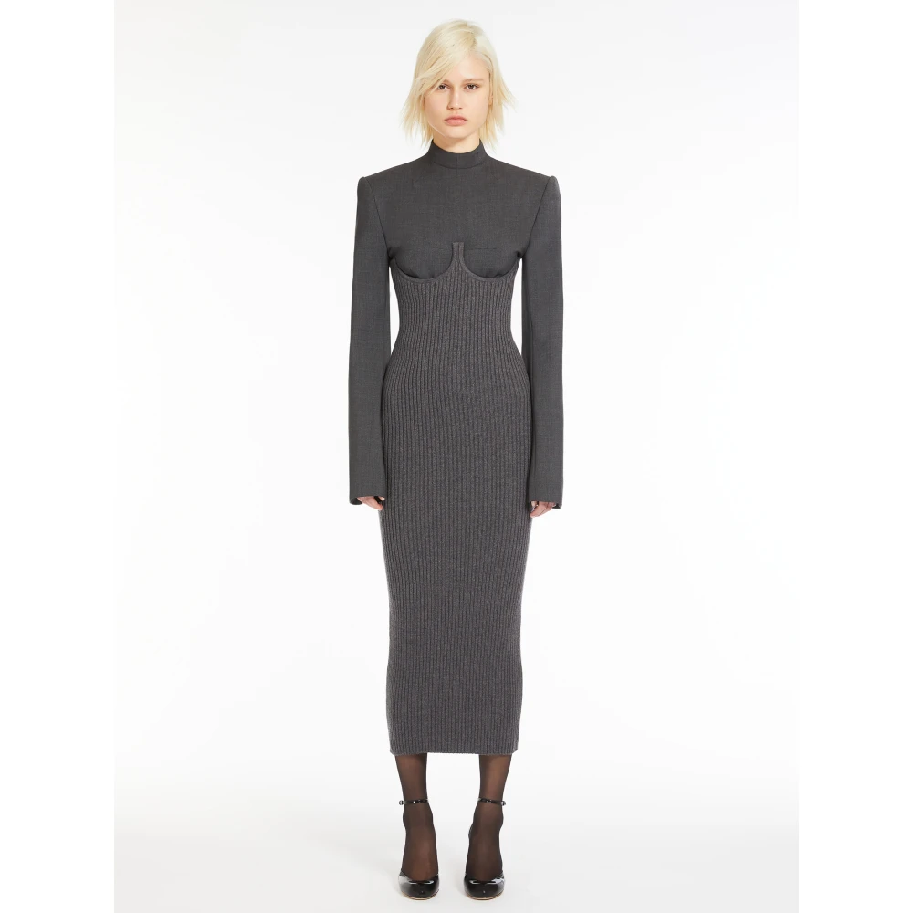 SPORTMAX Geribbelde Wollen Midi Rok Grijs Gray Dames