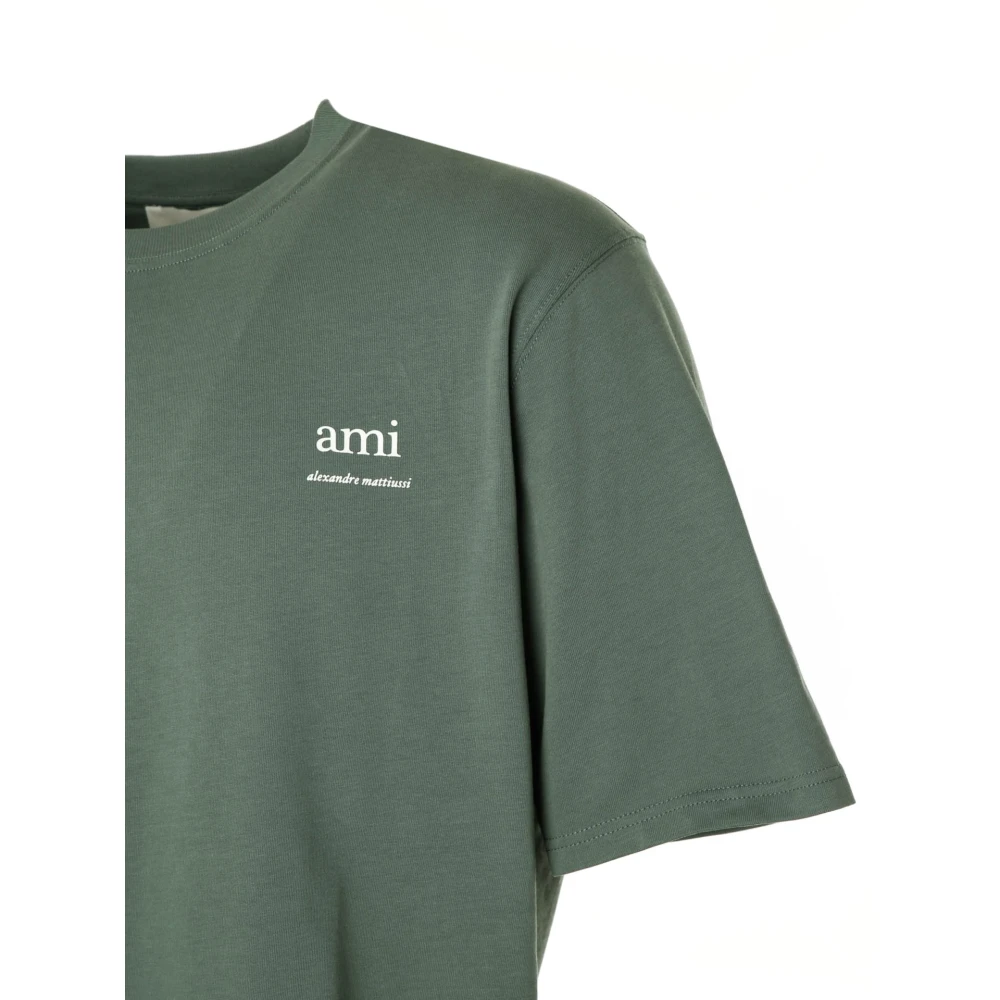 Ami Paris Ribbed Neck Logo Print Boxy Fit T-shirt Green Heren