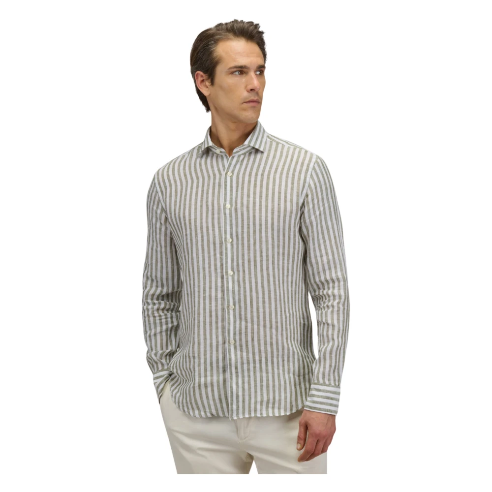 Xacus Herr Grön Skjortor Xl, Linne, Camicia Collo Francese Righe Lino