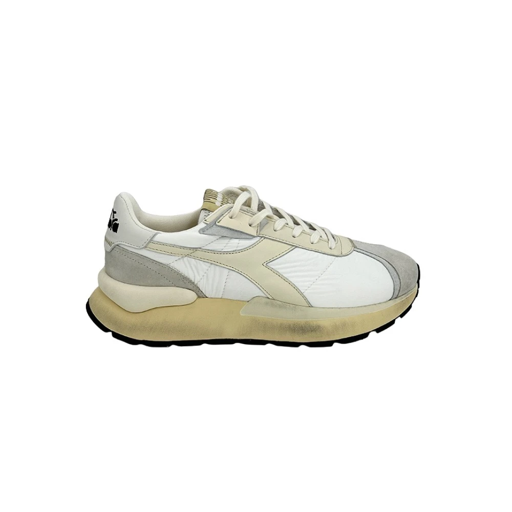 Diadora Men's White/Grey Sneaker With Suede Toe