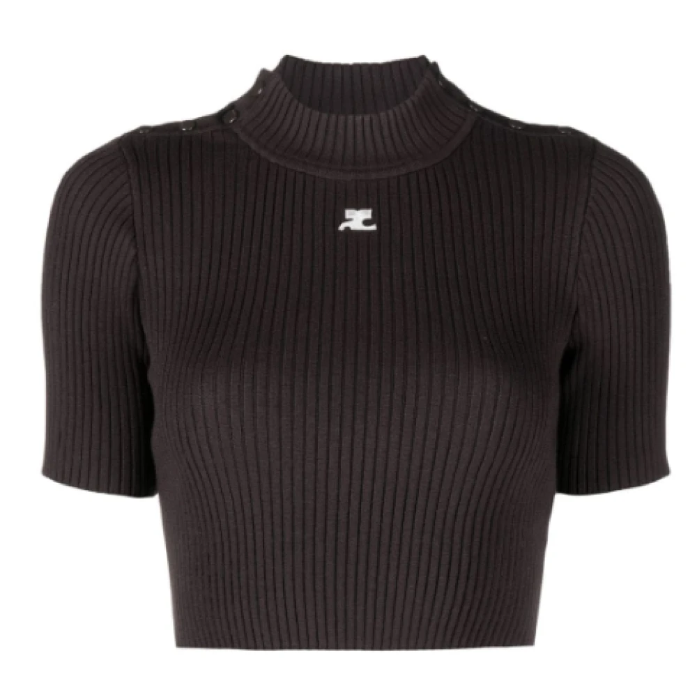 Courrèges Rib Knit Crop Sweater Coffee Brown Dames