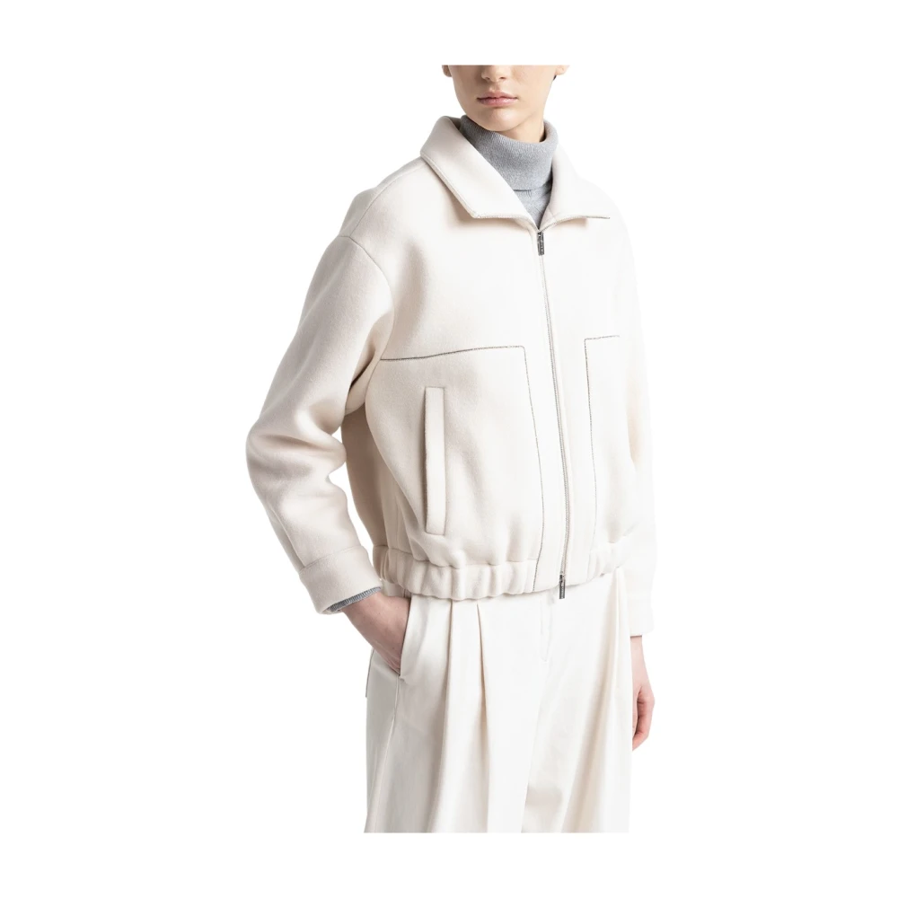 PESERICO Wollen en kasjmier hoge hals jas Beige Dames