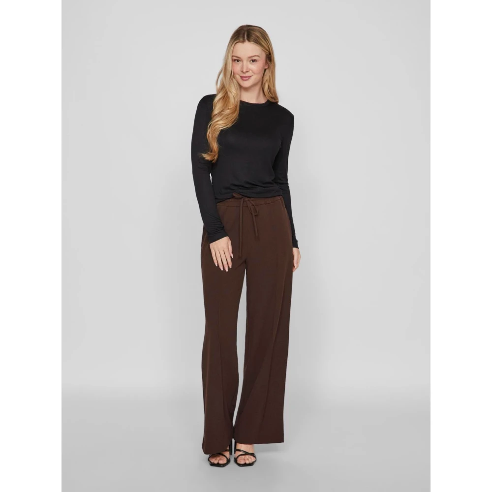 Vila Lange mouw ronde hals dames T-shirt Black Dames