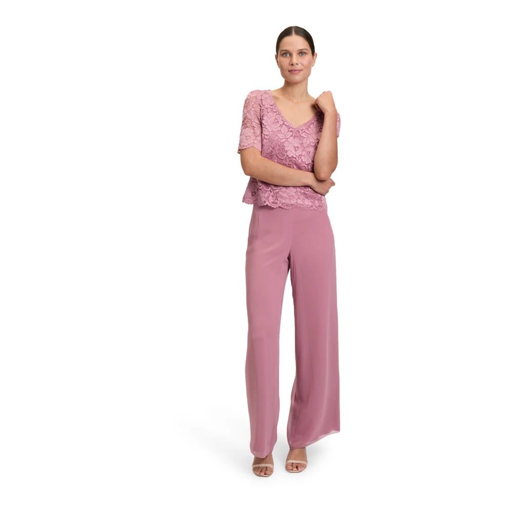 Vera Mont Kanten top met strikdetail Pink Dames