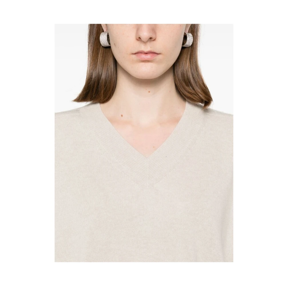 Fabiana Filippi Kasjmier Gebreide V-Hals Trui Beige Dames