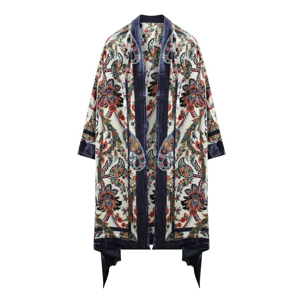 Etro Blommig Kimono Jacka i Chenille Multicolor, Dam