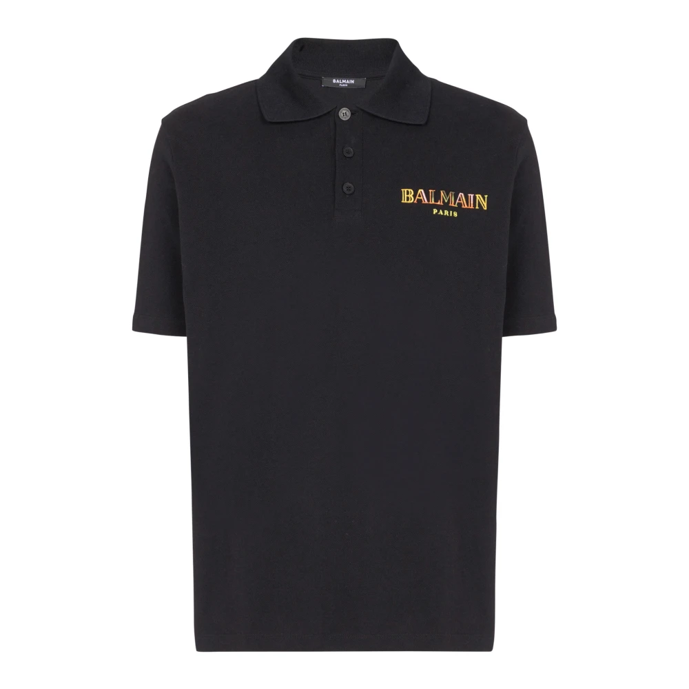 Balmain Vintage geborduurd katoenen poo shirt Black Heren