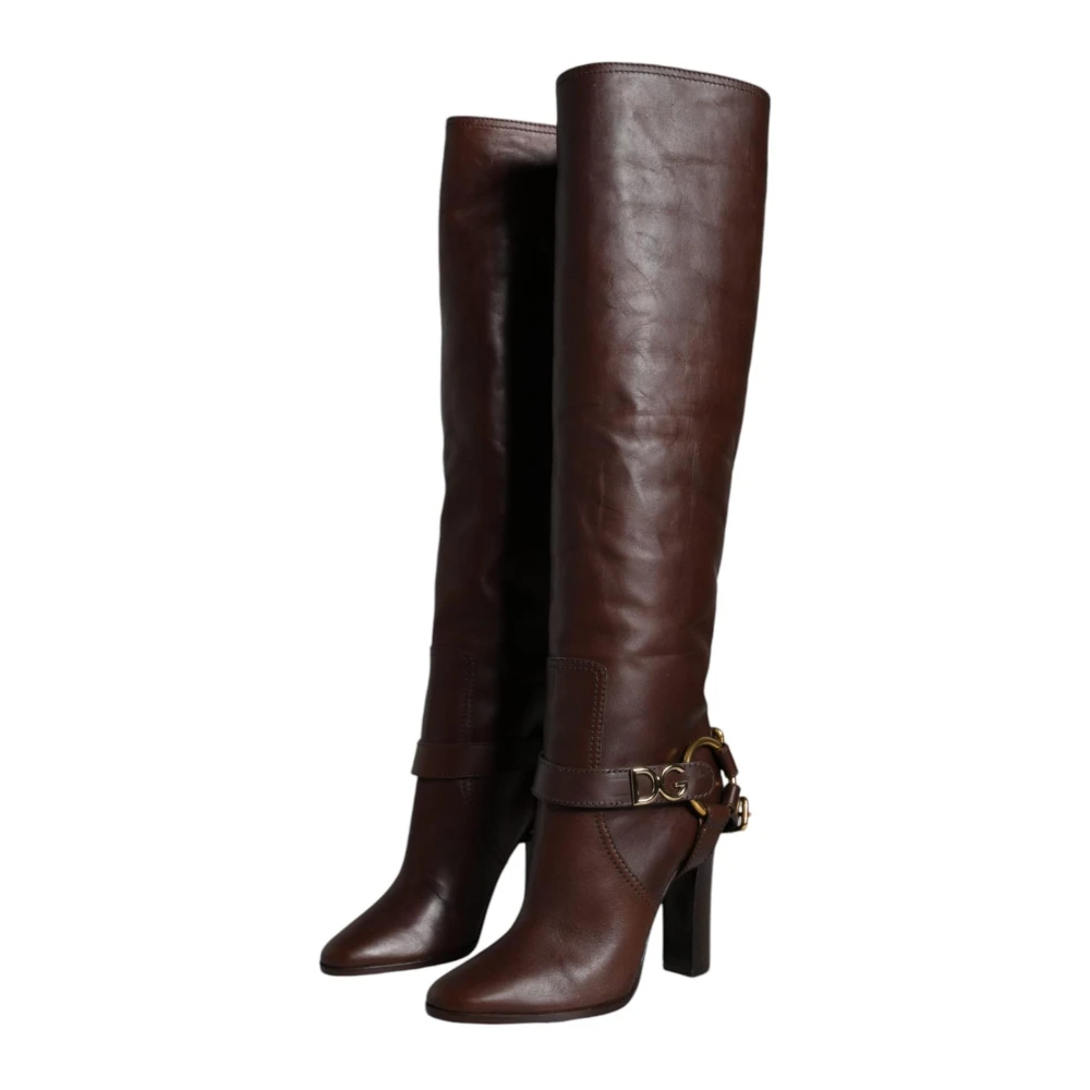Dolce & Gabbana Women's Brown High Boots,, Leather Knee-High Boots Size 3 Uk