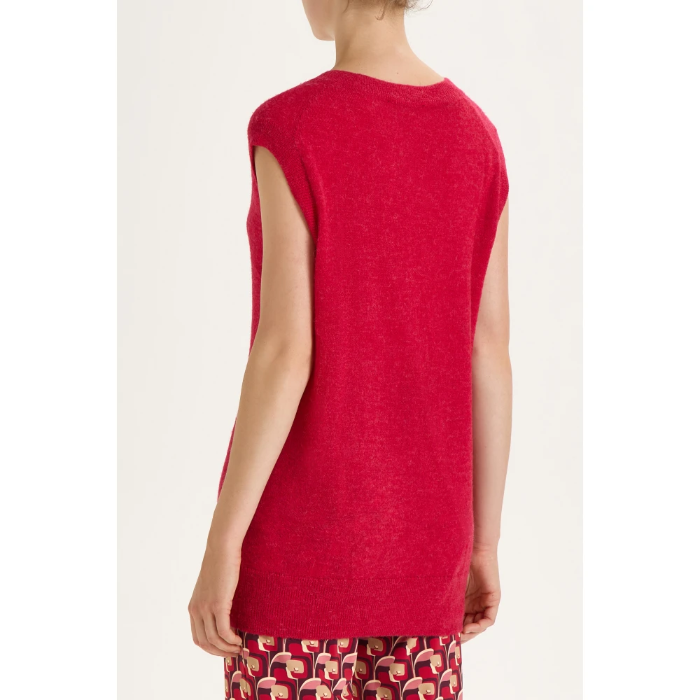 Maliparmi Mouwloos Gebreid Vest met Speciale Knoop Red Dames
