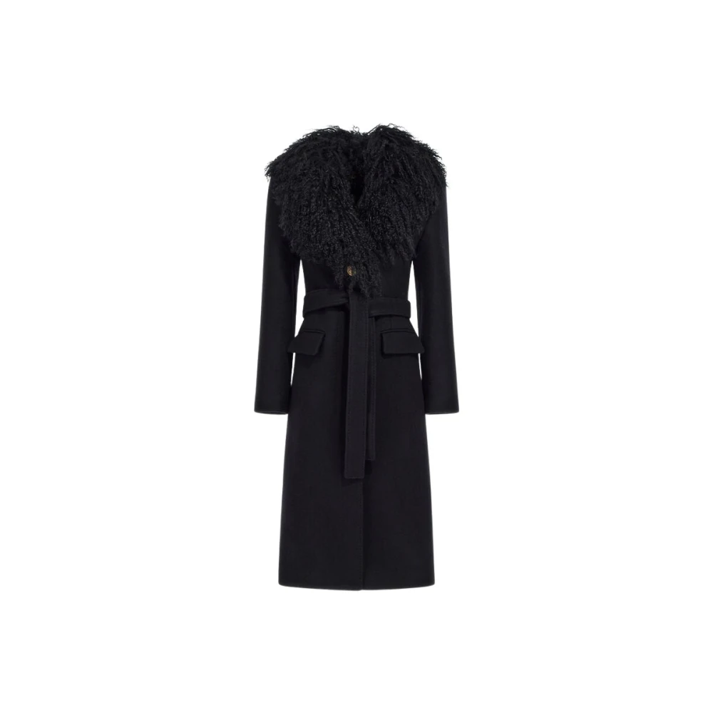 Roberto Cavalli Women's Black Wool Coat With Fur Collar