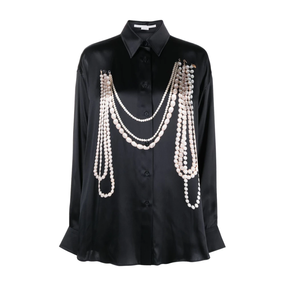 Stella Mccartney Zwarte Pearl-Print Zijden Overhemd Black Dames