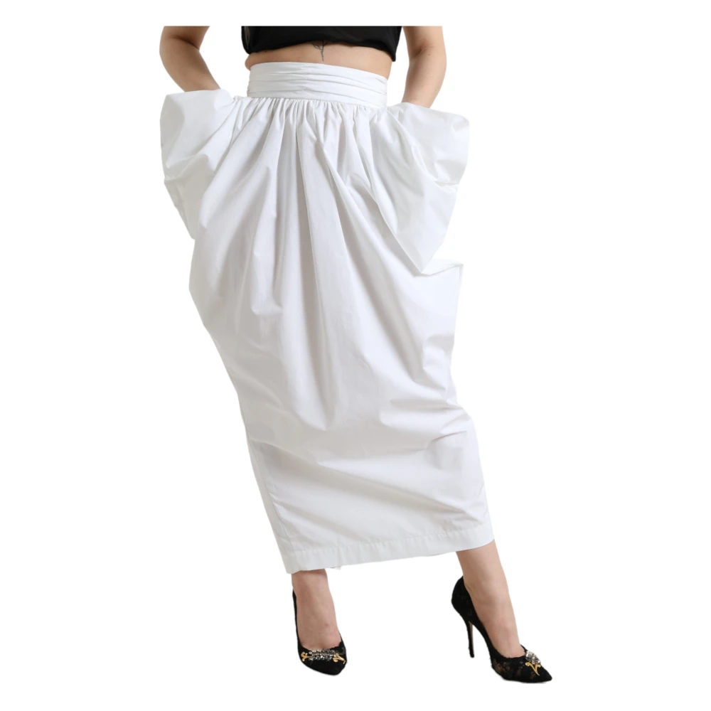 Dolce & Gabbana Elegante Maxi Rok met Hoge Taille White Dames