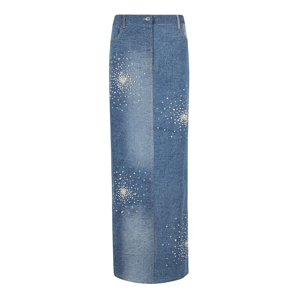 DES Phemmes Broderad Denim Midi Kjol Blue, Dam