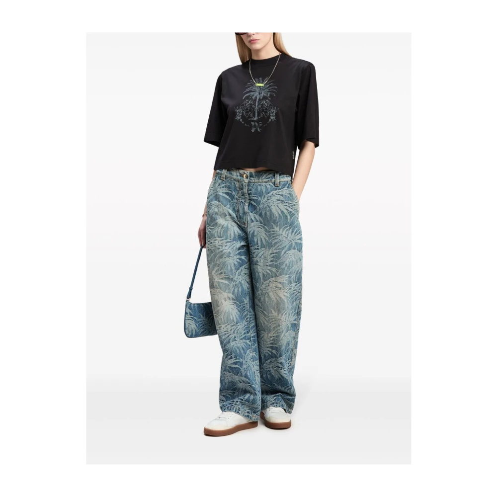Palm Angels Zwarte Katoenen T-shirt met Contrasterende Print Black Dames