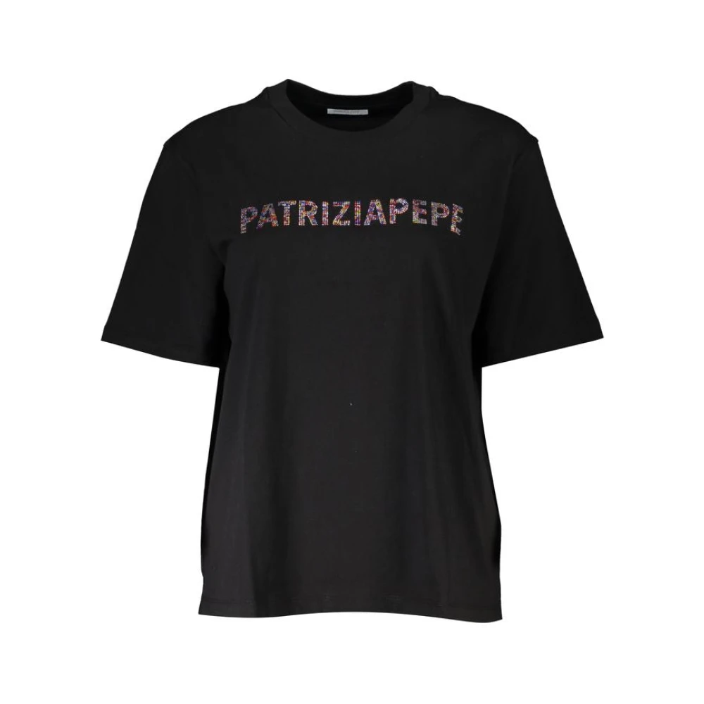 Patrizia Pepe Women's Black T-Shirts, S, Rhinestone Crew Neck Tee
