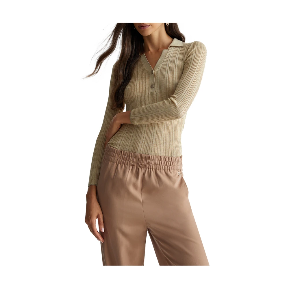 Liu Jo Gouden Sweater Trendy V-Hals Glamour Yellow Dames