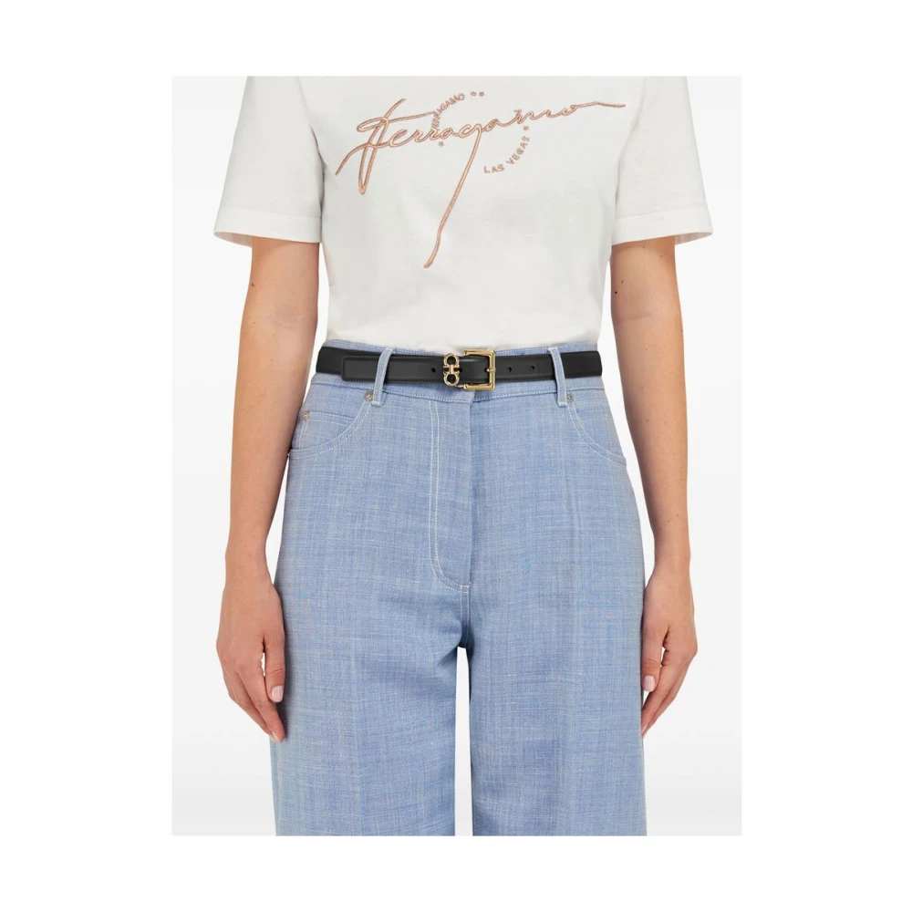 Salvatore Ferragamo Zwarte leren riem met Gancini gesp Black Dames