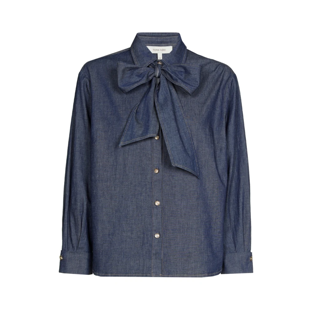 Marie Méro Denim Blouse met Afneembare Strik Blue Dames