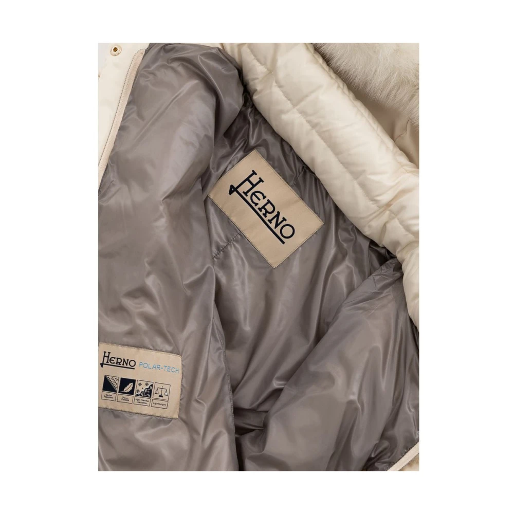 Herno Crème Gewatteerde Parka met Afneembare Capuchon White Dames