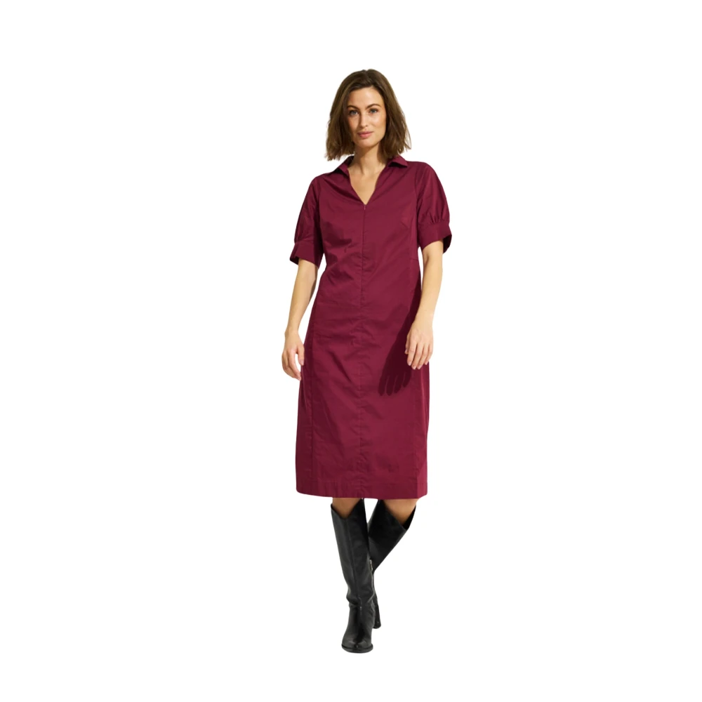 IN Front Bordeaux Jurk met Pofmouwen Brown Dames