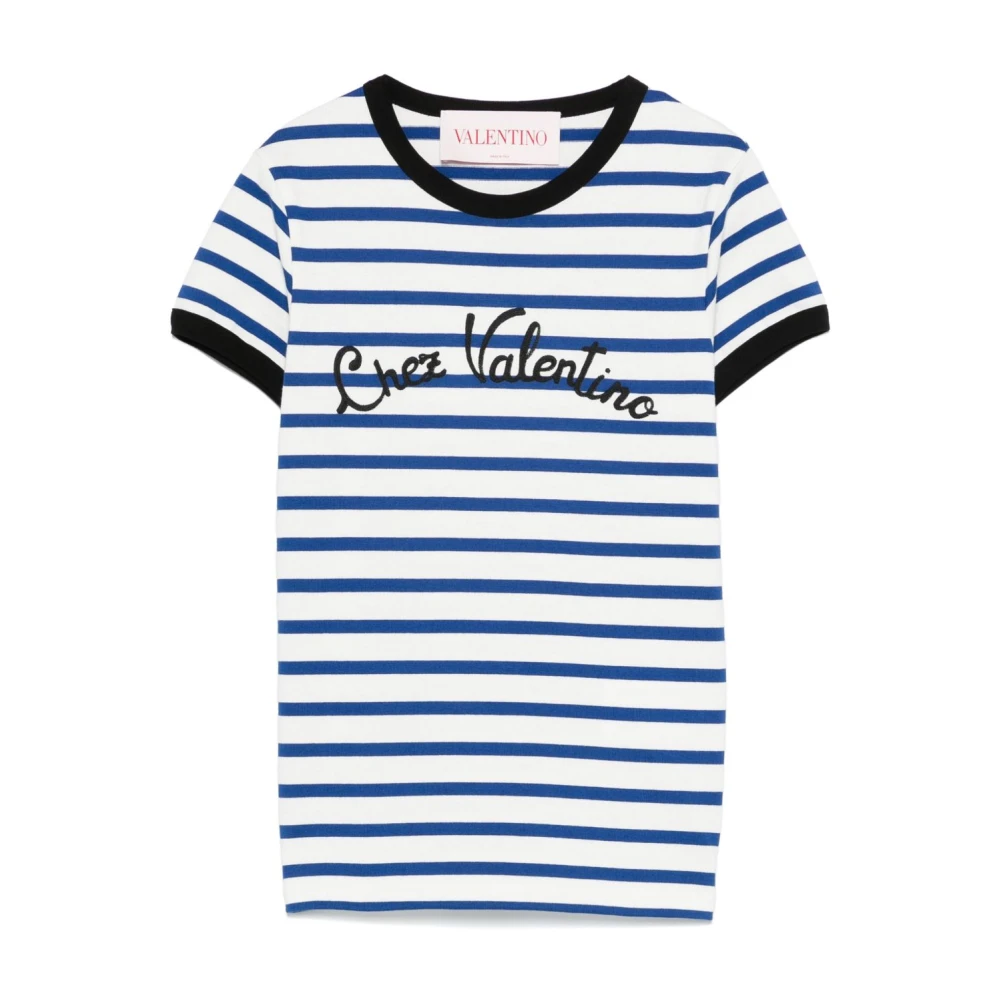 Valentino Garavani Women's Blue T-Shirts, Xs, Embroidered Logo T-Shirt
