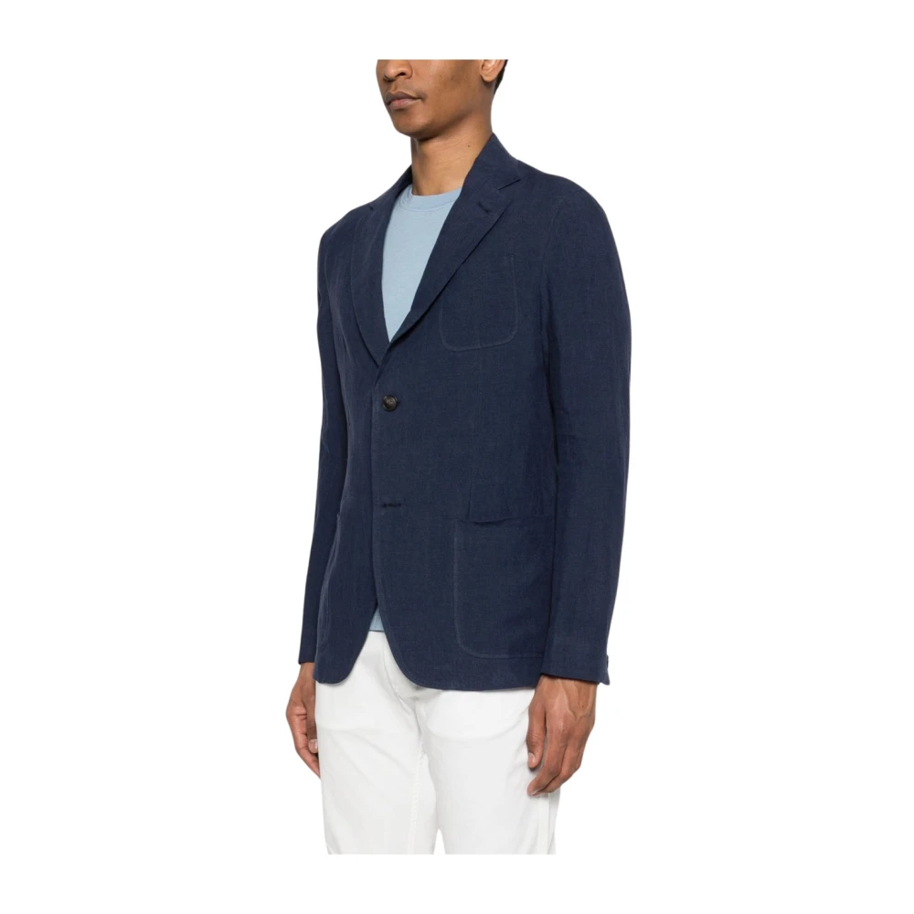 Emporio Armani Mannelijk Blauw Jassen Heren, 2XL, Linnen, Linnen Blazer