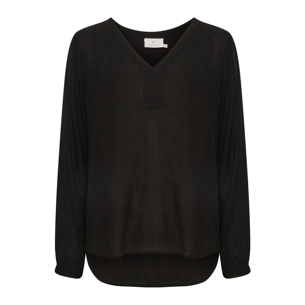 Kaffe Donna Nero Blusa Nera A Maniche Lunghe Con Scollo A V - Immagine 1