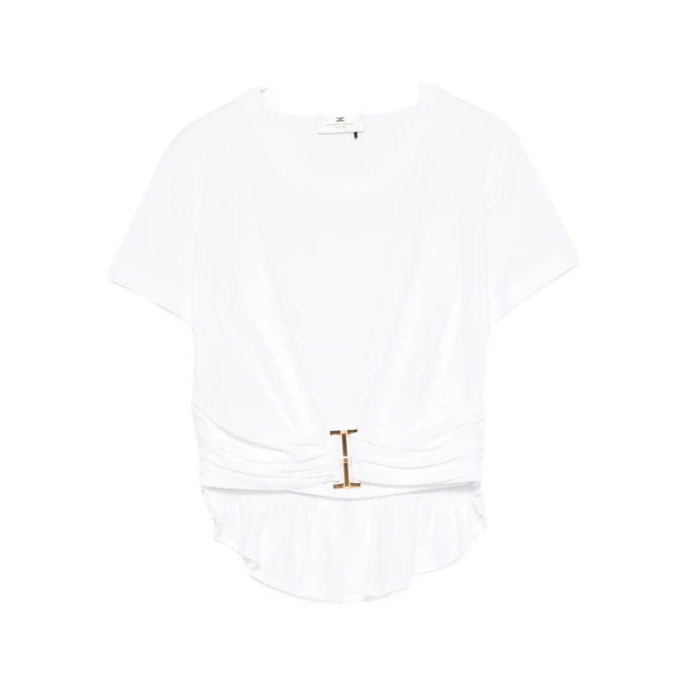 Elisabetta Franchi Donna Bianco - T-Shirt In Jersey Con Peplo - Blouses & Shirts - L