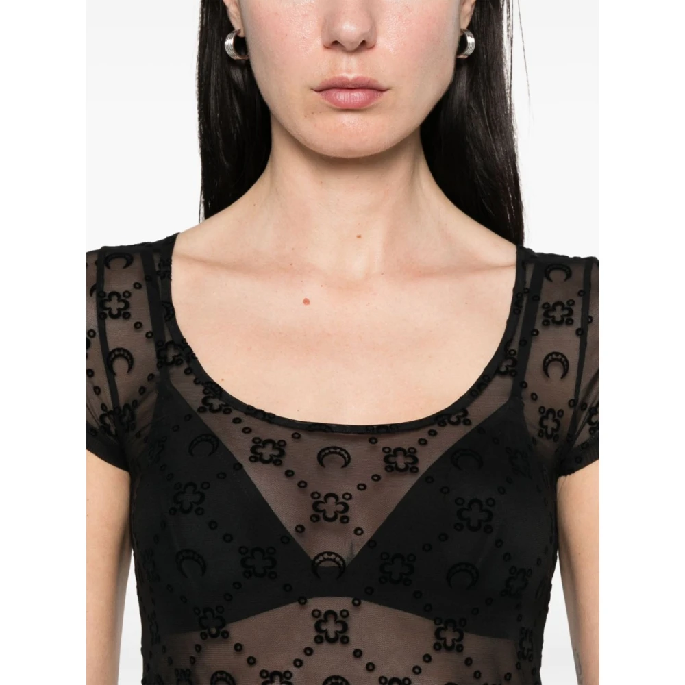 Marine Serre Zwarte U-hals Cap Mouwen Top Black Dames