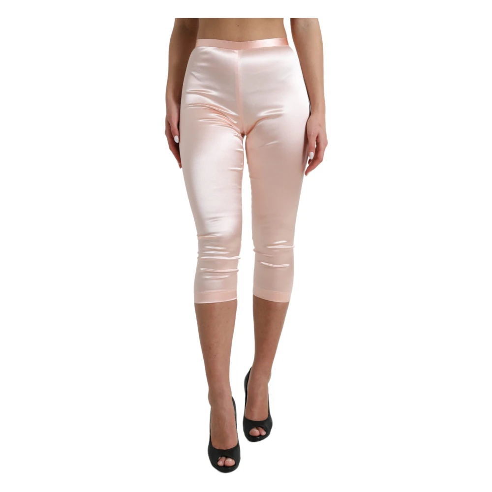 Dolce & Gabbana Roze zijden hoge taille broek Pink Dames
