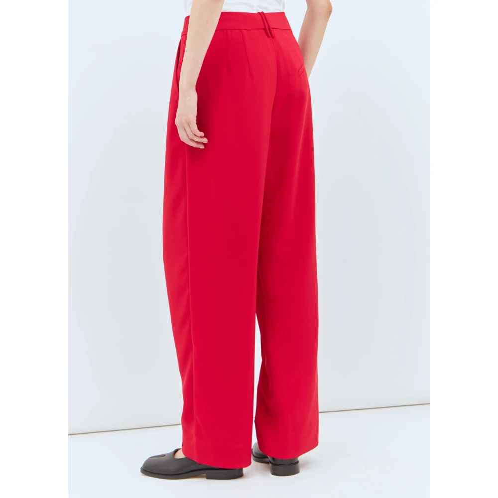 Ganni Gestikte Voorkant Geplooide Twill Broek Red Dames
