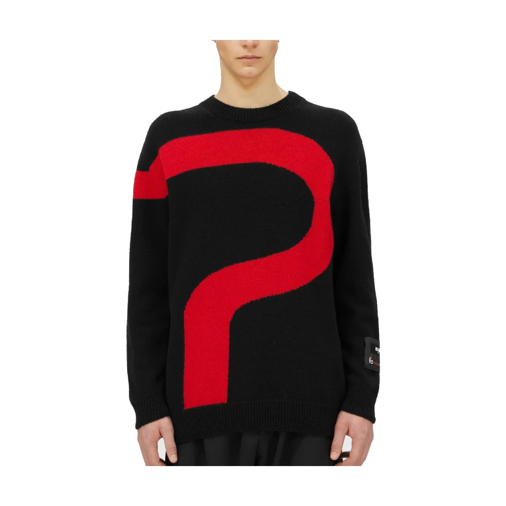 Msgm Zwart rode fijngebreide trui met logo Black Heren