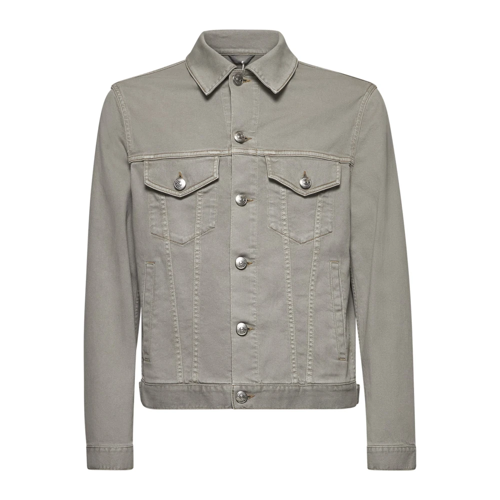 Brunello Cucinelli Gray Green Denim Shirt With Pockets - Male - Denim Jackets - L - Jackets