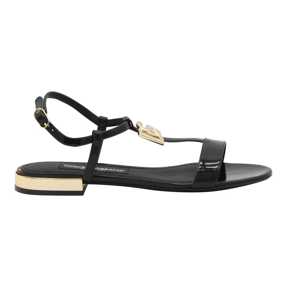 Dolce & Gabbana Zwarte platte sandalen voor vrouwen Black Dames