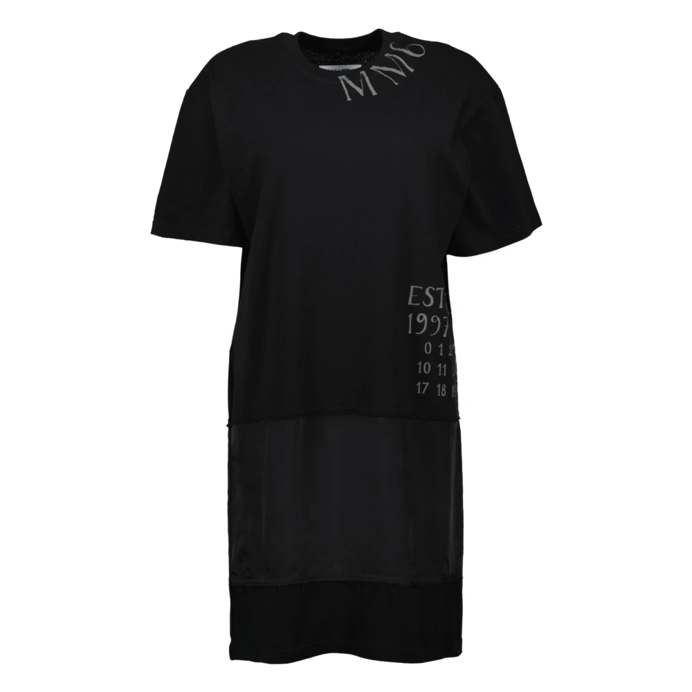 MM6 Maison Margiela Gedrukte Zwarte T-shirt Jurk Black Dames
