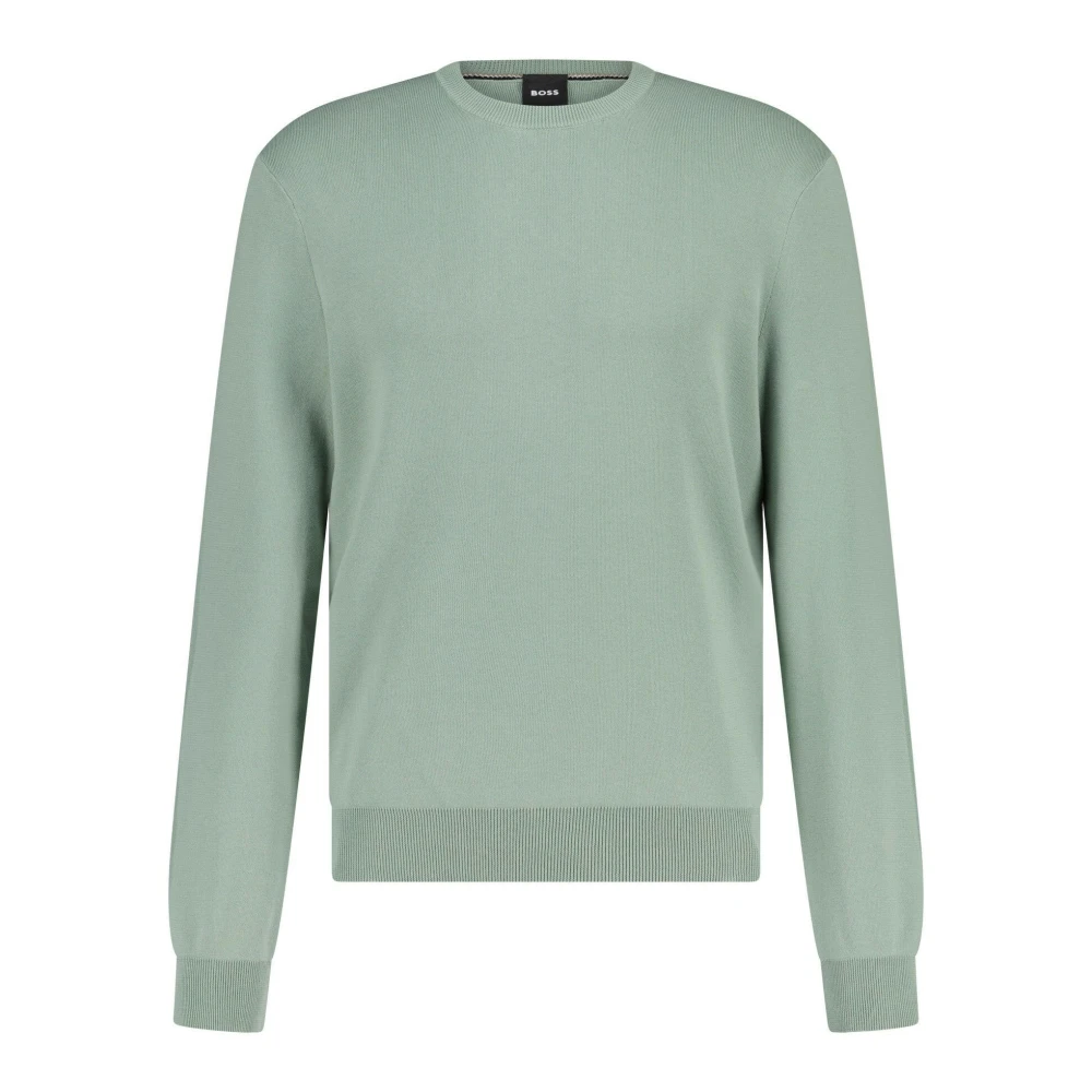Hugo Boss Fijngebreide Pullover Regular-Fit Ronde Hals Green Heren
