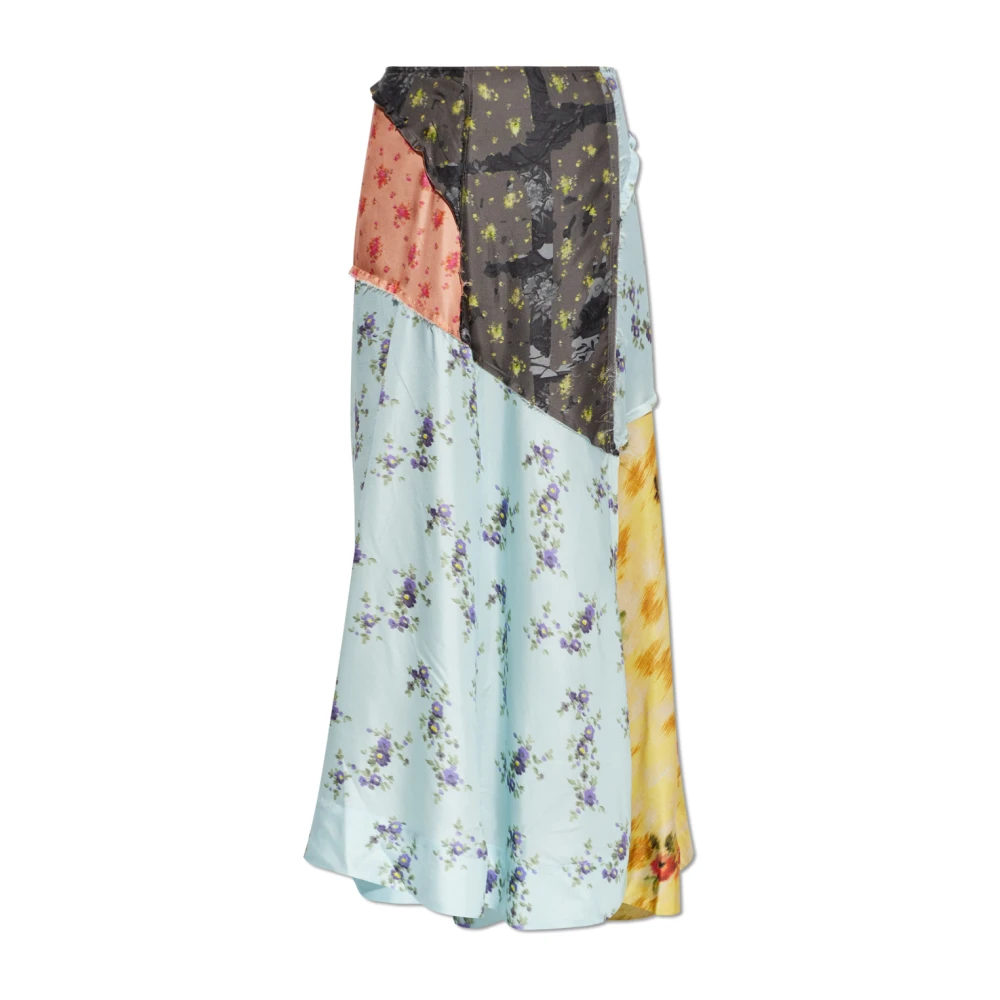 Ganni Women's Multicolor Maxi Skirts, M, Silk Skirt With Raw Finish