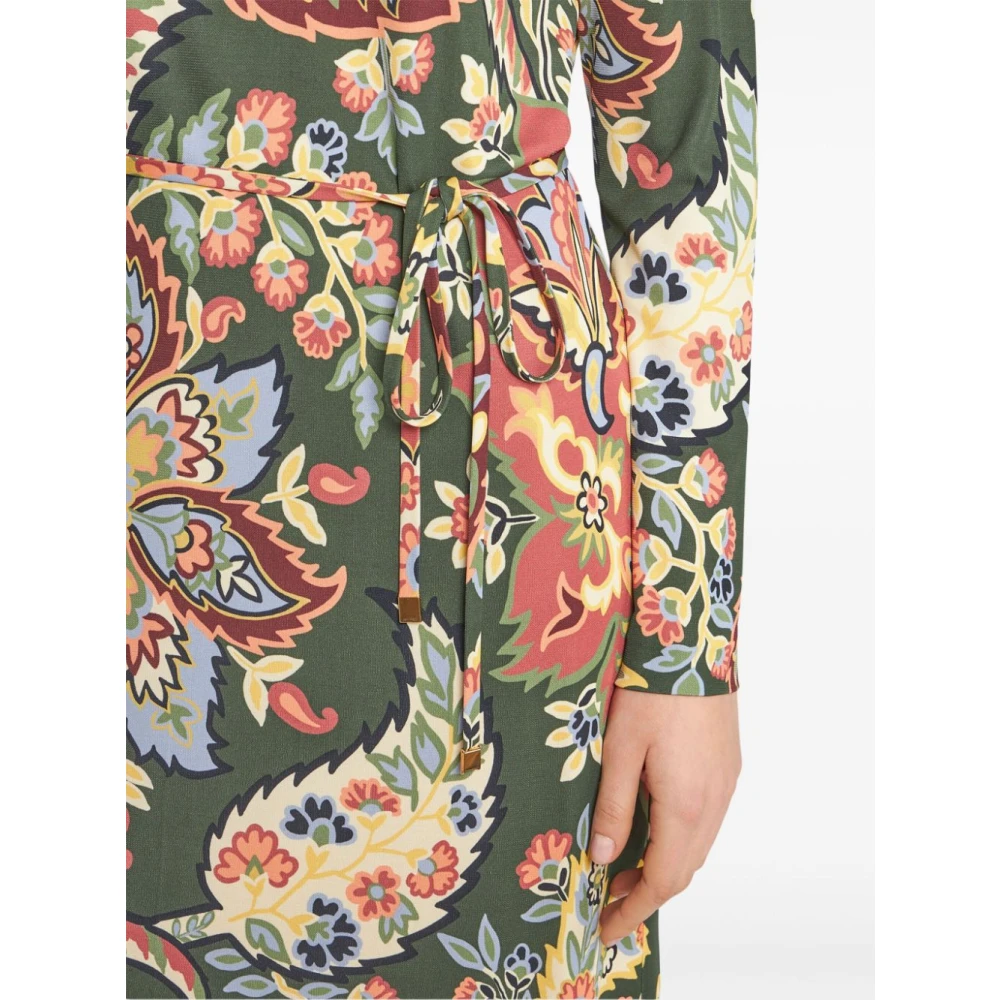 ETRO Groene Abstract Patroon Jurk met Riem Multicolor Dames
